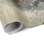 Sneeuwman en een kardinaal olieverfschilderij cadeaupapier (Rol Hoek)