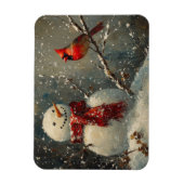Sneeuwman en een kardinaal olieverfschilderij Flex Magneet (Verticaal)