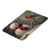 Sneeuwman en een kardinaal olieverfschilderij Flex Magneet (Linkerzijde)