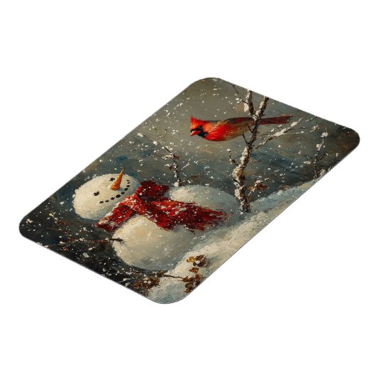 Sneeuwman en een kardinaal olieverfschilderij Flex Magneet (Linkerzijde)