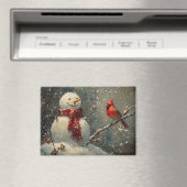 Sneeuwman en een kardinaal olieverfschilderij magneet (Insitu (Vaatwasser))