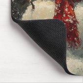 Sneeuwman en een kardinaal olieverfschilderij muismat (Hoek)