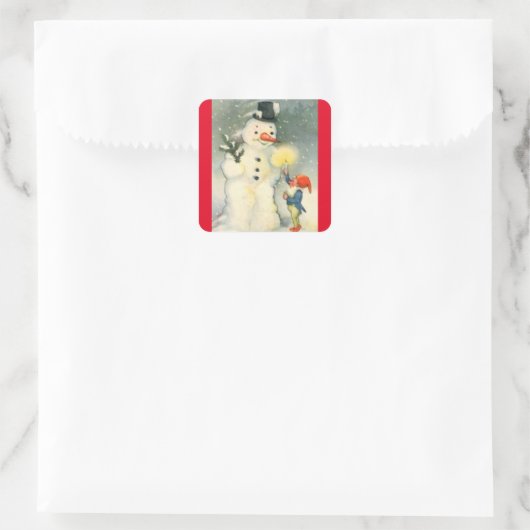  sneeuwman en elf vierkante sticker (Tas)