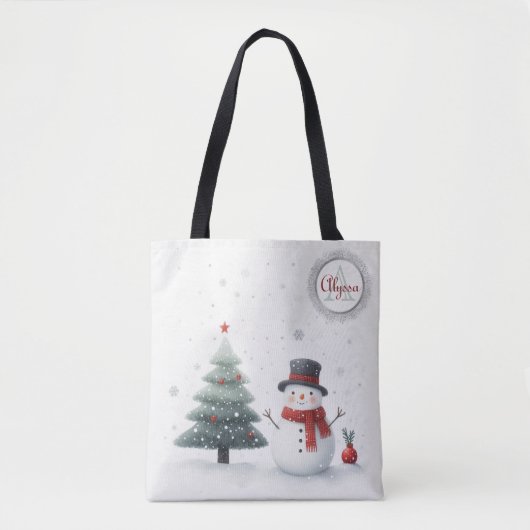 Sneeuwman en Evergreen Tote Bag (Voorkant)
