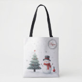 Sneeuwman en groene boom tote bag (Voorkant)