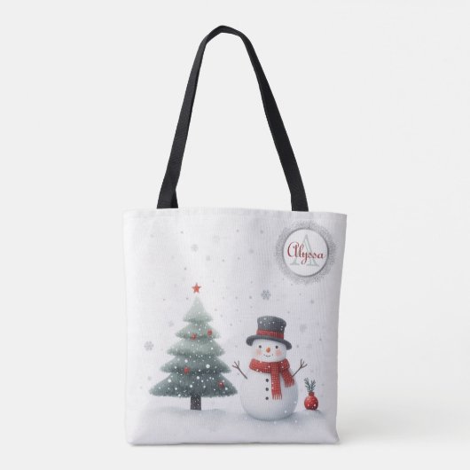 Sneeuwman en groene boom tote bag (Achterkant)