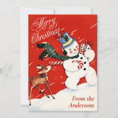  sneeuwman en herten aangepaste kerst feestdagenkaart (Voorkant)