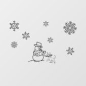 Sneeuwman en hond in sneeuw raamsticker (Vel)