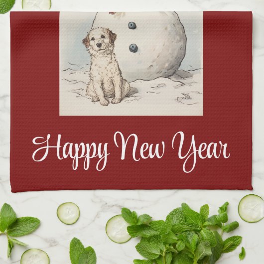 sneeuwman en hondenkeukenhanddoek theedoek (Gevouwen)