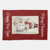 sneeuwman en hondenkeukenhanddoek theedoek (Horizontaal)