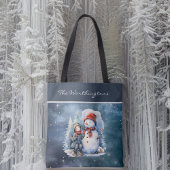 Sneeuwman en jongen met sjaals Sterrennacht Monogr Tote Bag