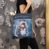 Sneeuwman en jongen met sjaals Sterrennacht Monogr Tote Bag