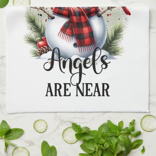 Sneeuwman en kardinaal met citaat van Angel Theedoek (Gevouwen)