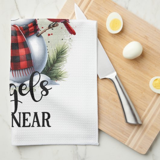 Sneeuwman en kardinaal met citaat van Angel Theedoek (Quarter Fold)