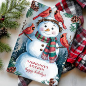 Sneeuwman en kardinalen personaliseren Kerstmis Theedoek