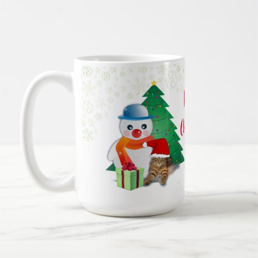 Sneeuwman en Kat Kerstmis Koffiemok (Links)