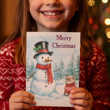 Sneeuwman en kat Prettig kerstfeest kinderen 