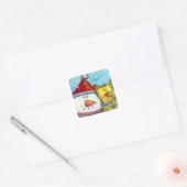 Sneeuwman en kat vierkante sticker (Envelop)