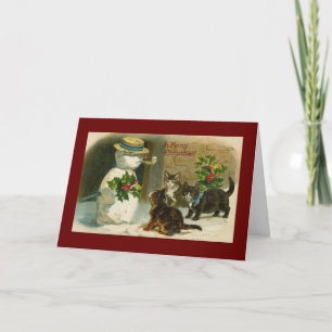  sneeuwman en katten kerstkaart feestdagen kaart