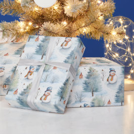 Sneeuwman en kerstbomen cadeaupapier