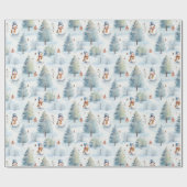 Sneeuwman en kerstbomen cadeaupapier (Vlak)