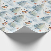 Sneeuwman en kerstbomen cadeaupapier (Hoek)