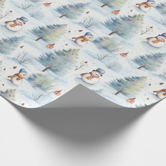 Sneeuwman en kerstbomen cadeaupapier (Hoek)