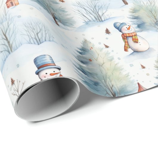 Sneeuwman en kerstbomen cadeaupapier (Rol Hoek)