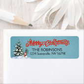  sneeuwman en kerstbomen etiket (Insitu)