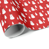 Sneeuwman en Kerstbomen Rood & Wit Cadeaupapier (Rol Hoek)