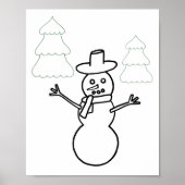 Sneeuwman en kerstbomen schetsen Poster (Voorkant)