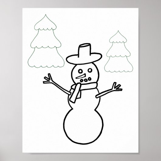 Sneeuwman en kerstbomen schetsen Poster (Voorkant)