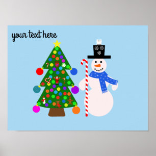 Sneeuwman en kerstboom #3 Poster