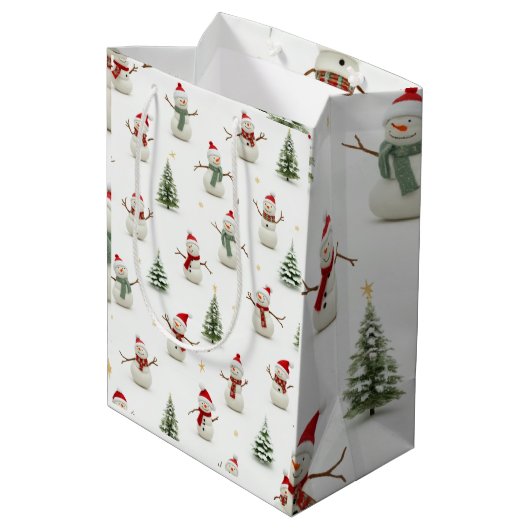 Sneeuwman en kerstboom cadeautas (Achterkant Gekanteld)