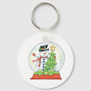 Sneeuwman en kerstboom in een sneeuwWereldbol Sleutelhanger