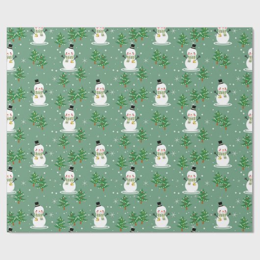 Sneeuwman en kerstboom inpakpapier (Vlak)