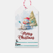 Sneeuwman en kerstboom labels cadeaulabel (Voorkant)