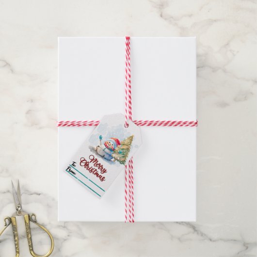 Sneeuwman en kerstboom labels cadeaulabel (Met Touw)
