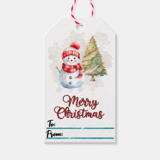 Sneeuwman en kerstboom labels cadeaulabel (Voorkant)