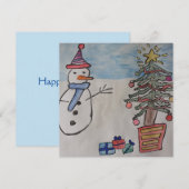 Sneeuwman en kerstboom met kerstmis Kaart (Voorkant / Achterkant)