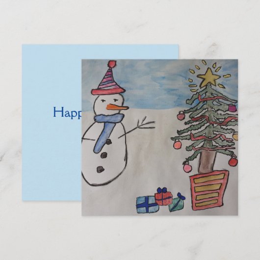 Sneeuwman en kerstboom met kerstmis Kaart (Voorkant / Achterkant)