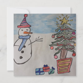 Sneeuwman en kerstboom met kerstmis Kaart