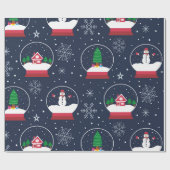 Sneeuwman en kerstboom met Wereldbol Cadeaupapier (Vlak)