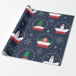 Sneeuwman en kerstboom met Wereldbol Cadeaupapier