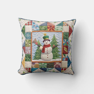 Sneeuwman en kerstboom quiltprint kussen