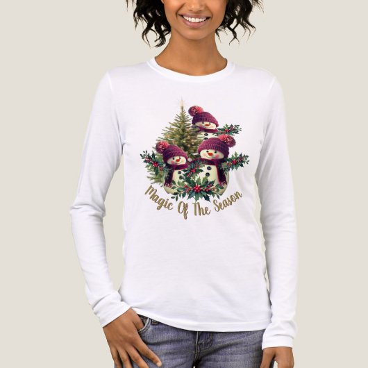 Sneeuwman en kerstboom Tri-Blend shirt (Voorkant volledig)