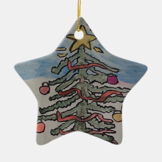 Sneeuwman en kerstboomkeramisch Ornament (Voorkant)