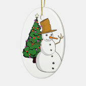 Sneeuwman en kerstboomornament keramisch ornament (Links)