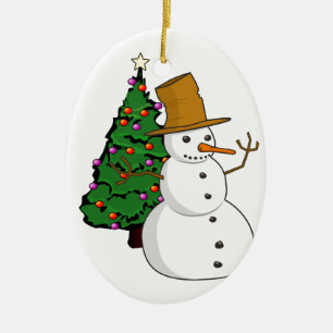 Sneeuwman en kerstboomornament keramisch ornament