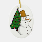 Sneeuwman en kerstboomornament keramisch ornament (Achterkant)
